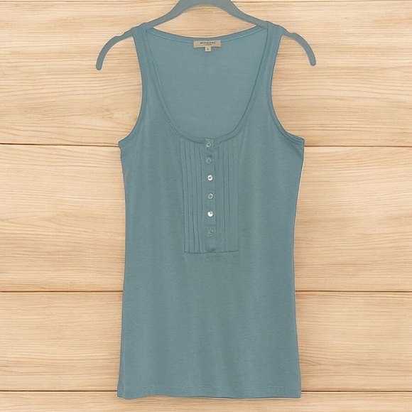 Burberry London Women's Soft Seafoam Pleated Front Button Tank Top S - Picture 9 of 10